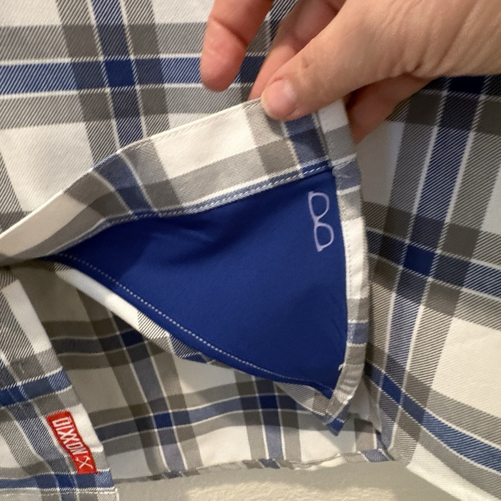 Dixxon Flannel Shirt Mens Large Adams Polishes RINSER White Gray Blue LS - Picture 11 of 16
